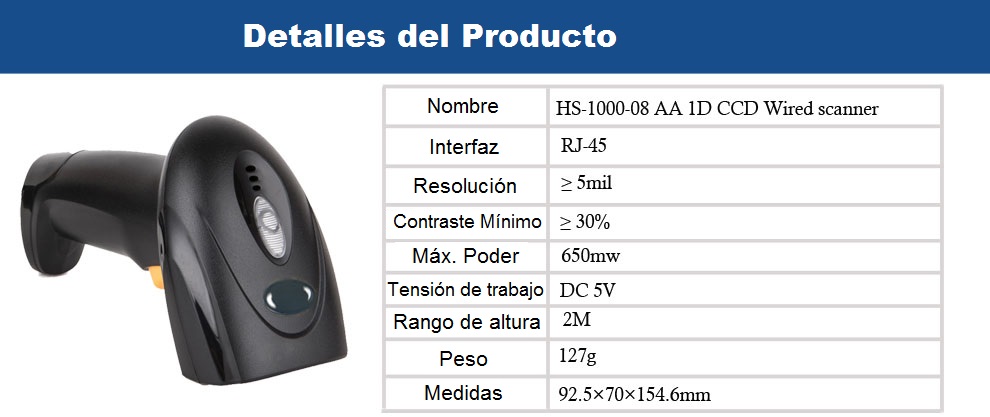 Lector Código Barras HS-1000-08AA USB